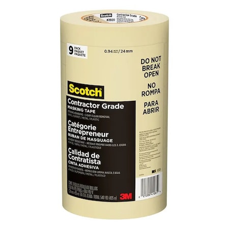 Scotch .94" x 60 Yds Tan Contractor Grade Masking Tape 9PK 2020-24AP-9